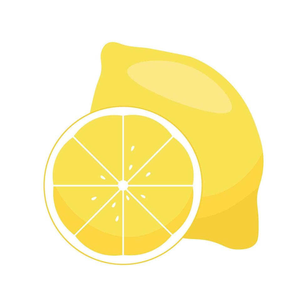 Fresh lemon fruit. Lemon with leaves isolated on white. Vector illustration