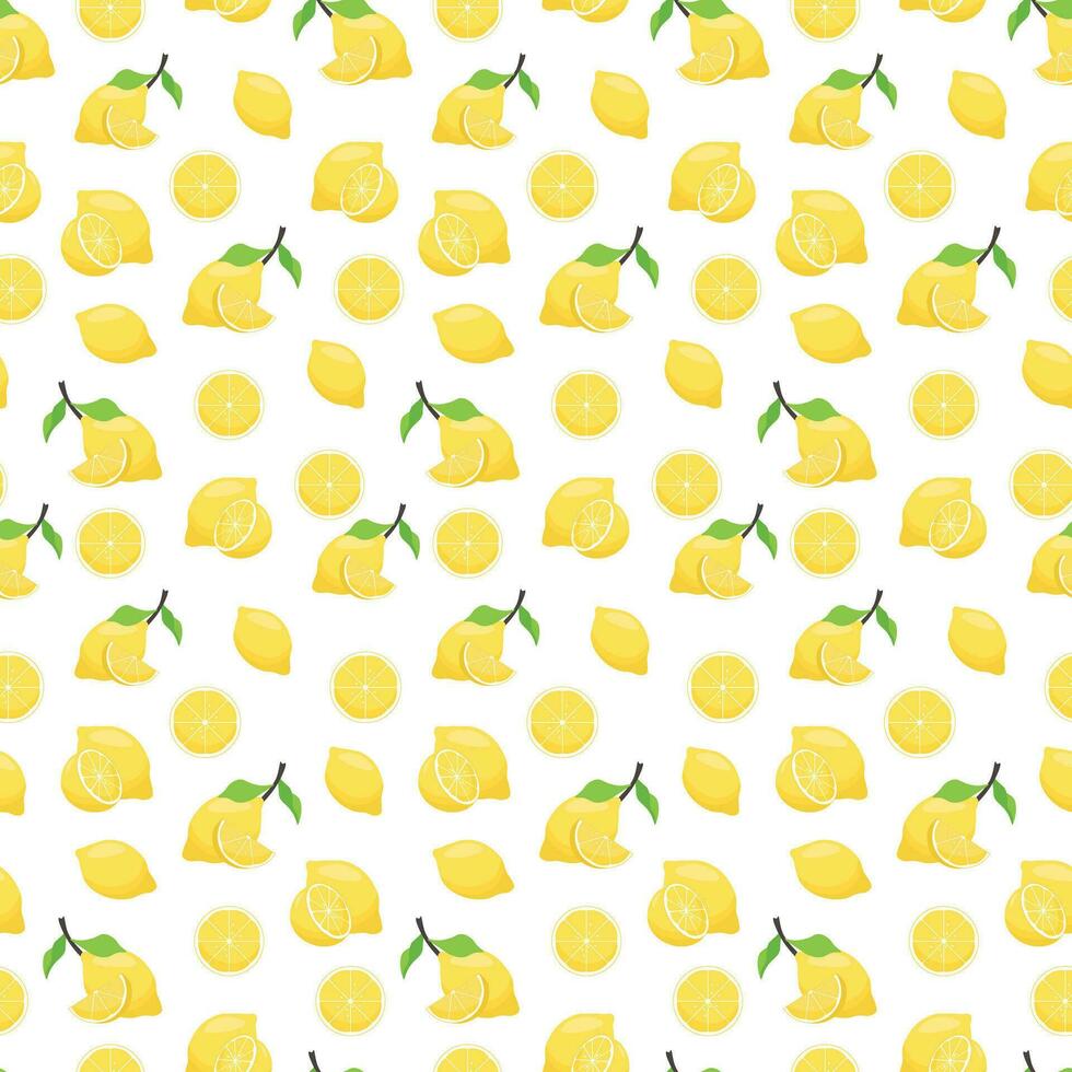 Seamless pattern with lemons and leaves. Can use for  banners, cards,wallpapers, . Summer colorful background.Vector illustration vector