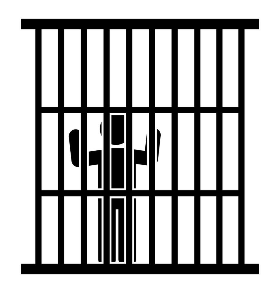 Silhouette of a prisoner in a cage. Vector illustration.