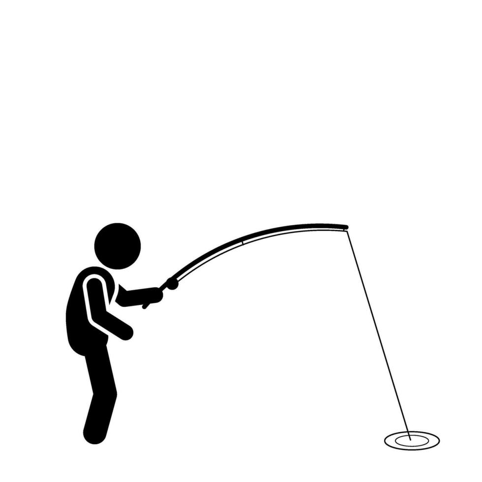 pescador silueta con pescar varilla en blanco antecedentes. vector ilustración.