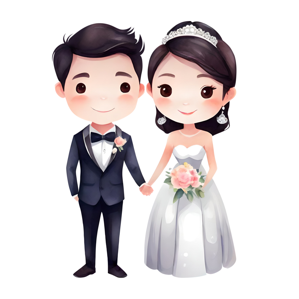 Cute Adorable Cartoon Wedding Couple Isolated Transparent AI Generative Illustration png