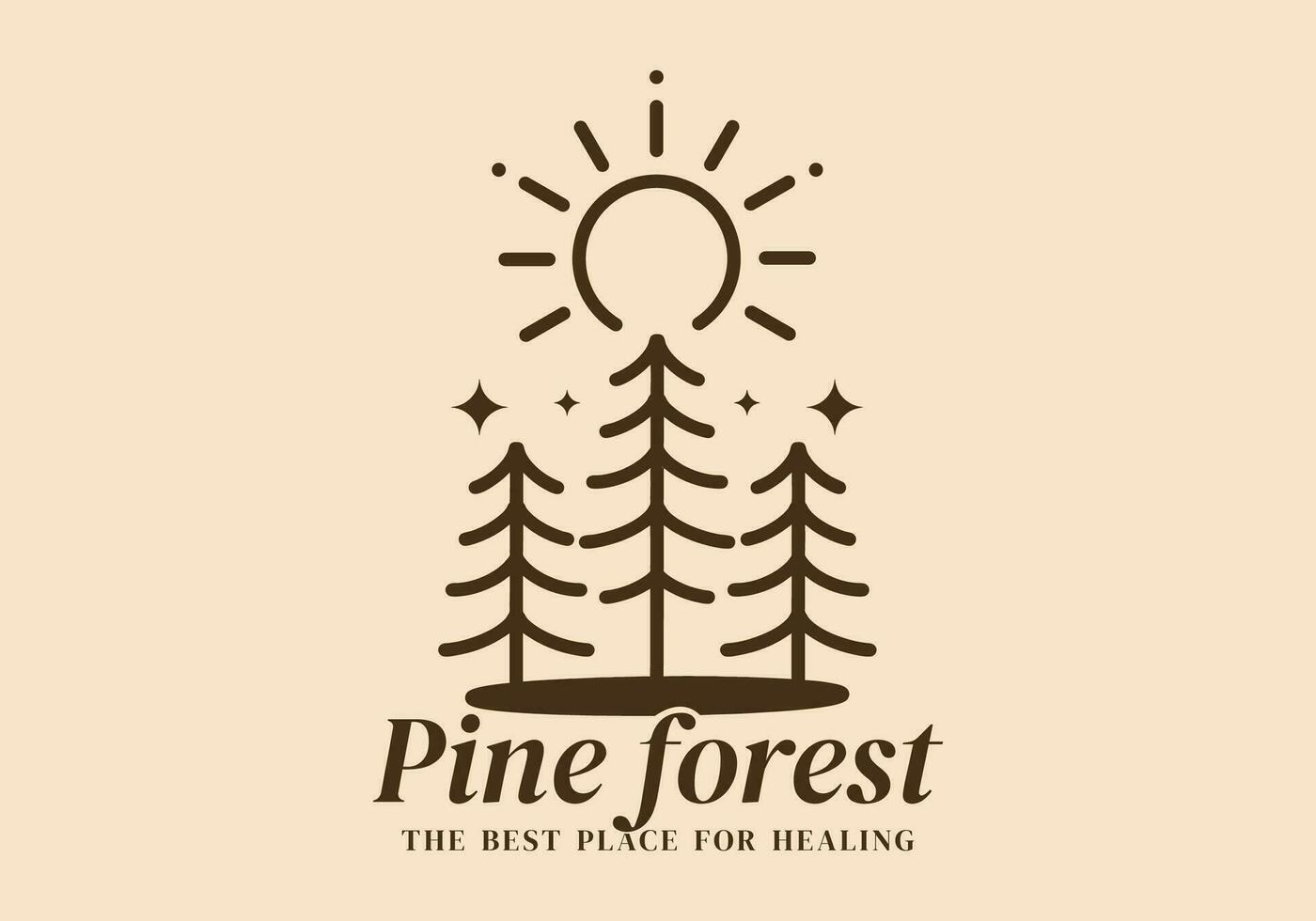 Pine forest, the best place for healing. Line art illustration design of pine trees vector