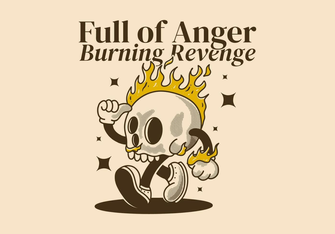 Full of anger, burning revenge. Mascot character illustration of burning skull vector