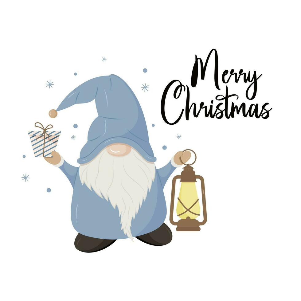 Merry Christmas gnome illustration. The illustration is excellent for social media posts, cards, brochures, flyers, and advertising poster templates. It is a vector illustration.