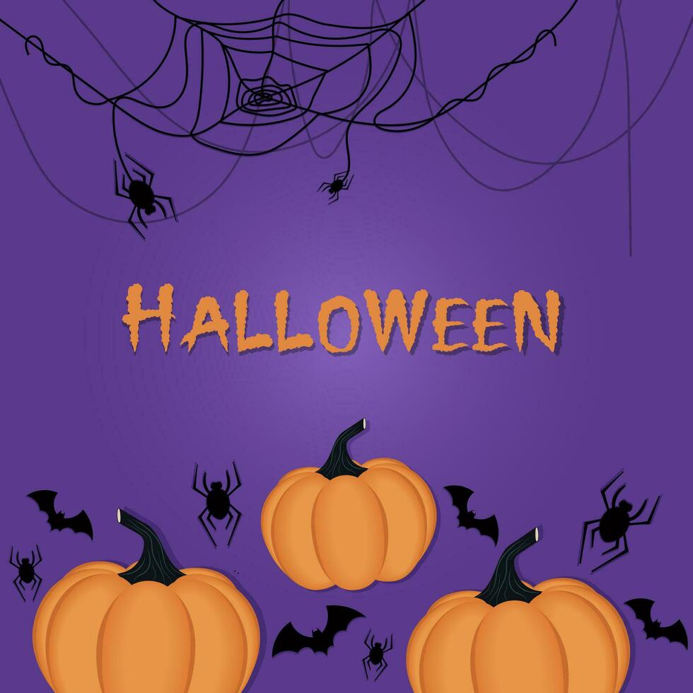 Halloween background with pumpkins, bats, and spiders. The background is great for cards, brochures, flyers, and advertising poster templates. Vector