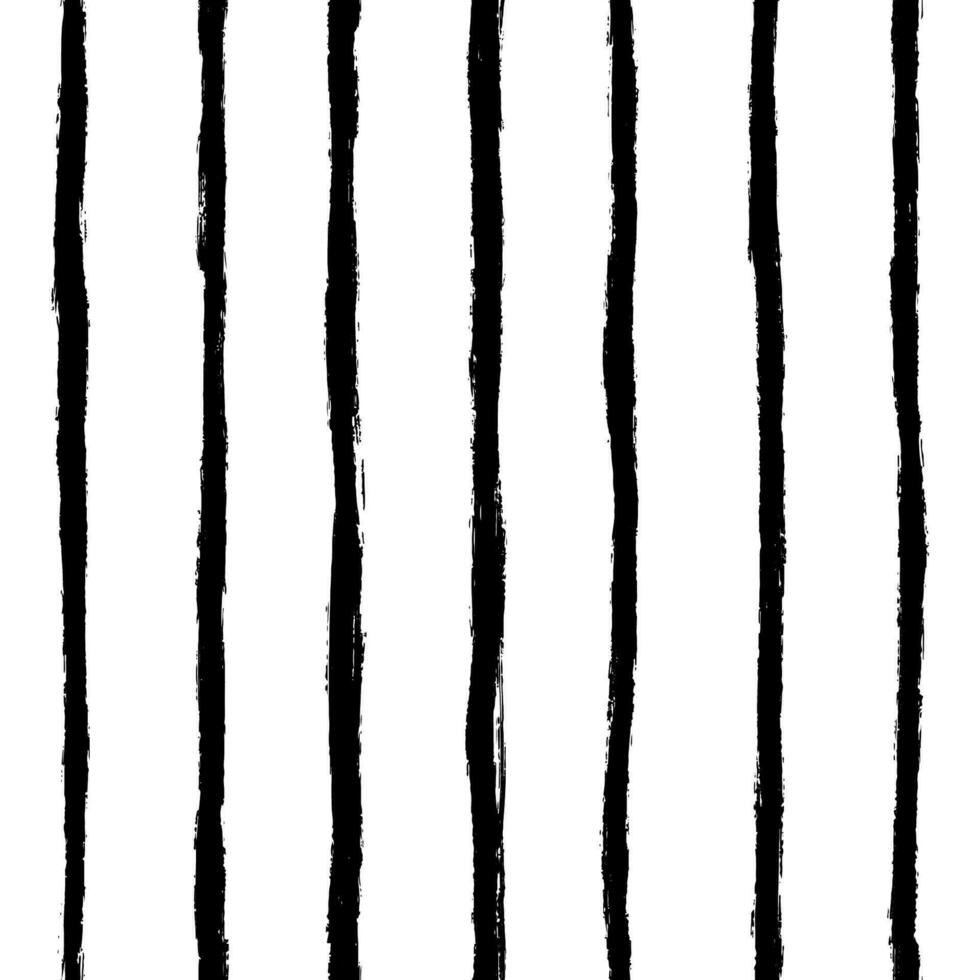 Black vertical doodle stripes seamless pattern on White. Messy graffiti sketch wallpaper print in grunge style. Swiss design aesthetic vector