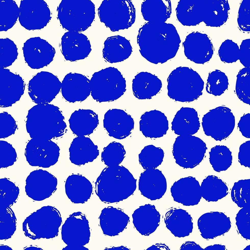 Bold naive playful Brush Dots seamless pattern. Blue Messy sketch wallpaper print. Doodle contemporary backgrounds for kids. Swiss design aesthetic vector