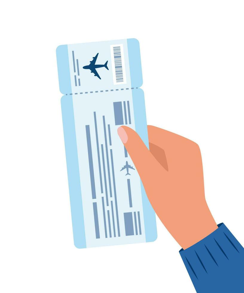 Man hand holding air ticket. Air travel concept. Tourism. Vector illustration.