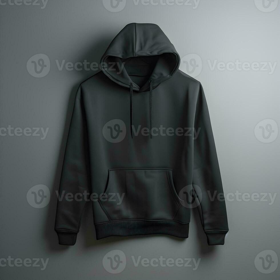 Blank black hoodie sweatshirt long sleeve for design mockup, front view. Generative AI photo