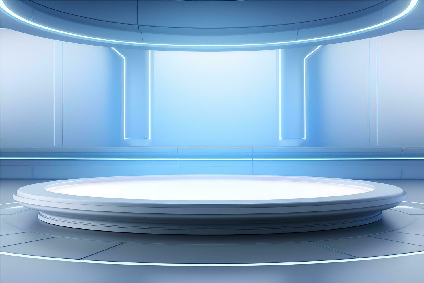 Futuristic podium stage. Sci Fi futuristic podium background. Generative AI photo