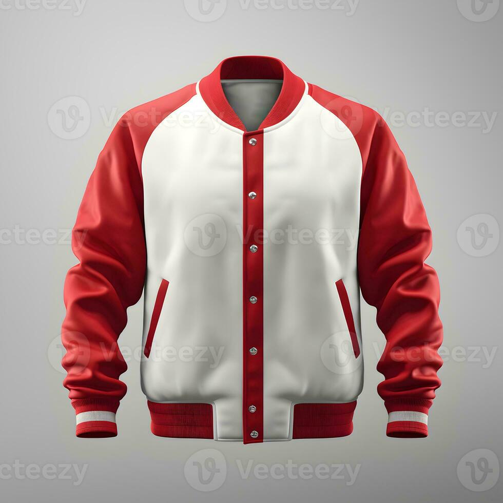 Varsity jacket with red and white color. Generative AI photo