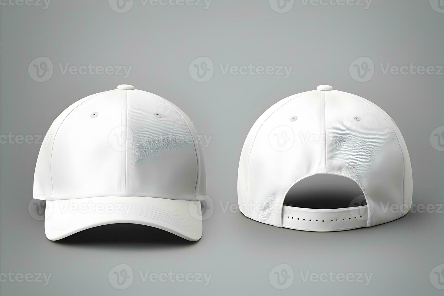 Blank white baseball cap, front and back view for mockup. Generative AI photo