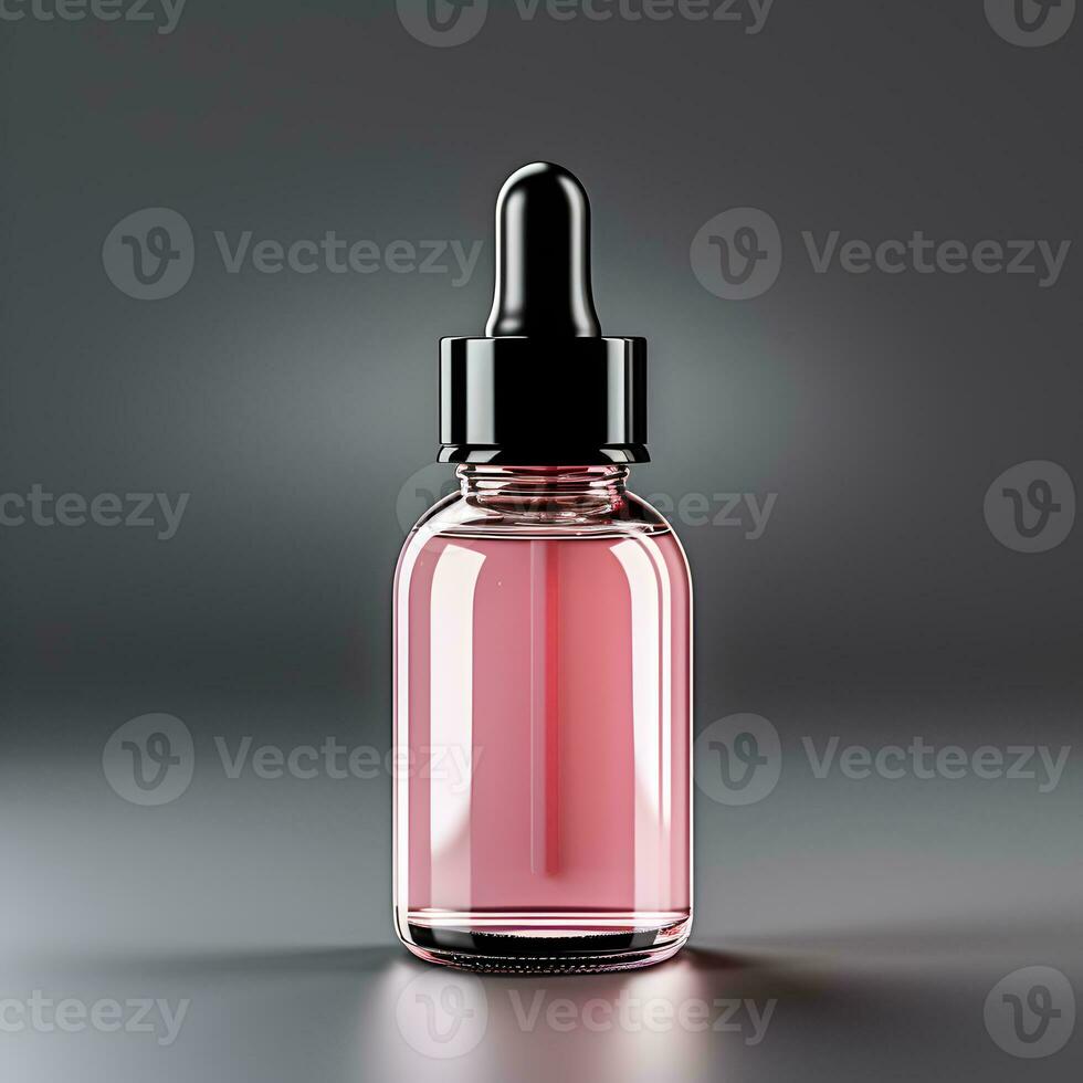 Blank pink cosmetic dropper bottle for mockup. Generative AI photo