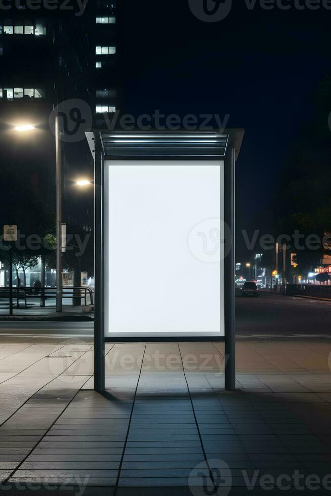 Blank rectangle billboard mockup at night city, generative ai photo