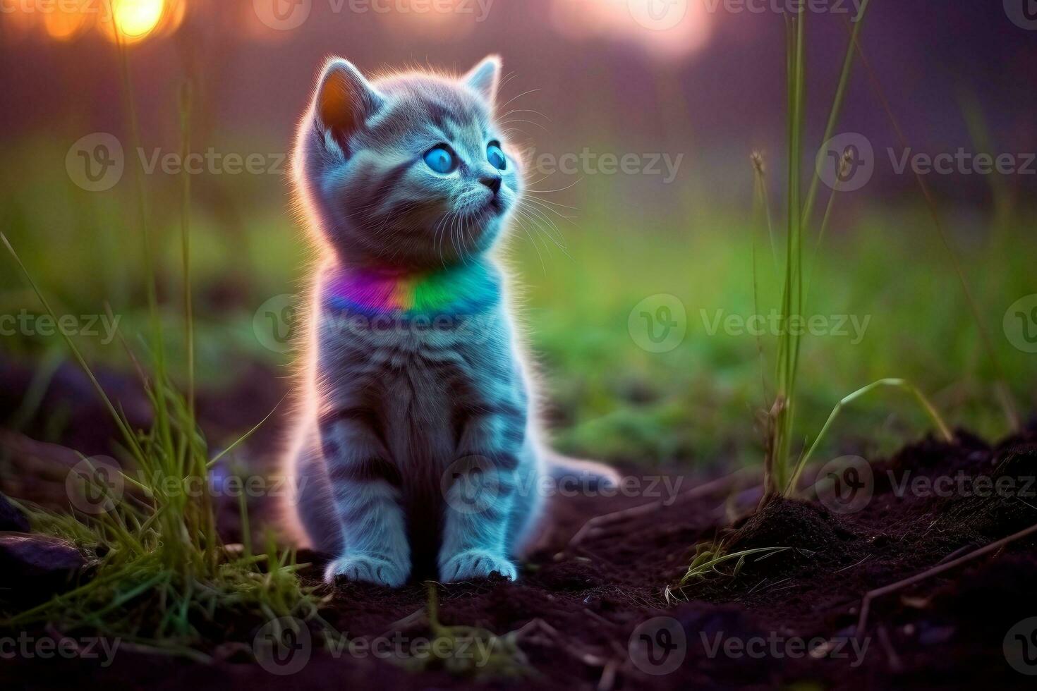 Close-up of cute cat gazing at something with beautiful bokeh background, Generative AI photo