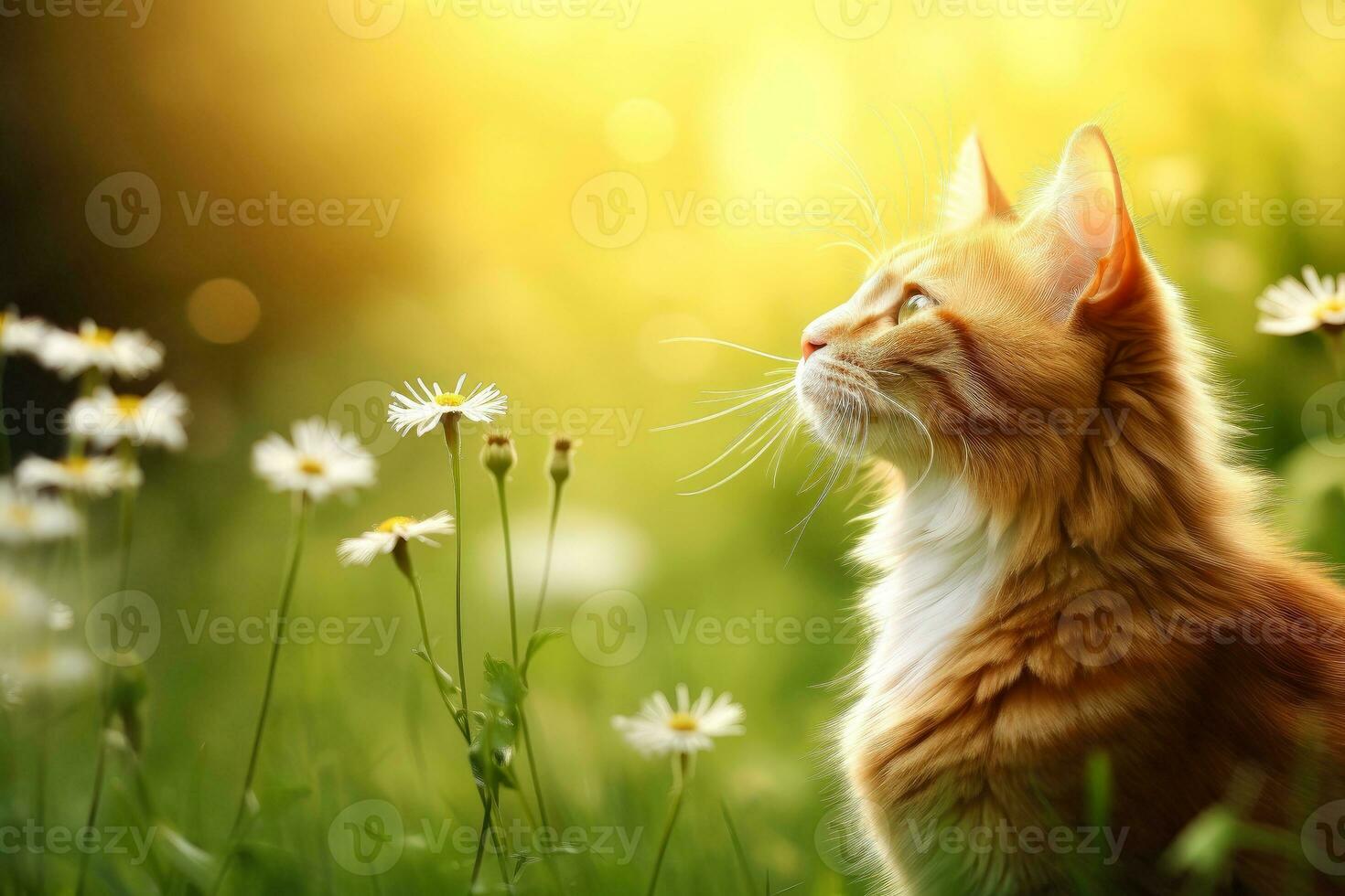 Close-up of cute cat gazing at something with beautiful bokeh background, Generative AI photo