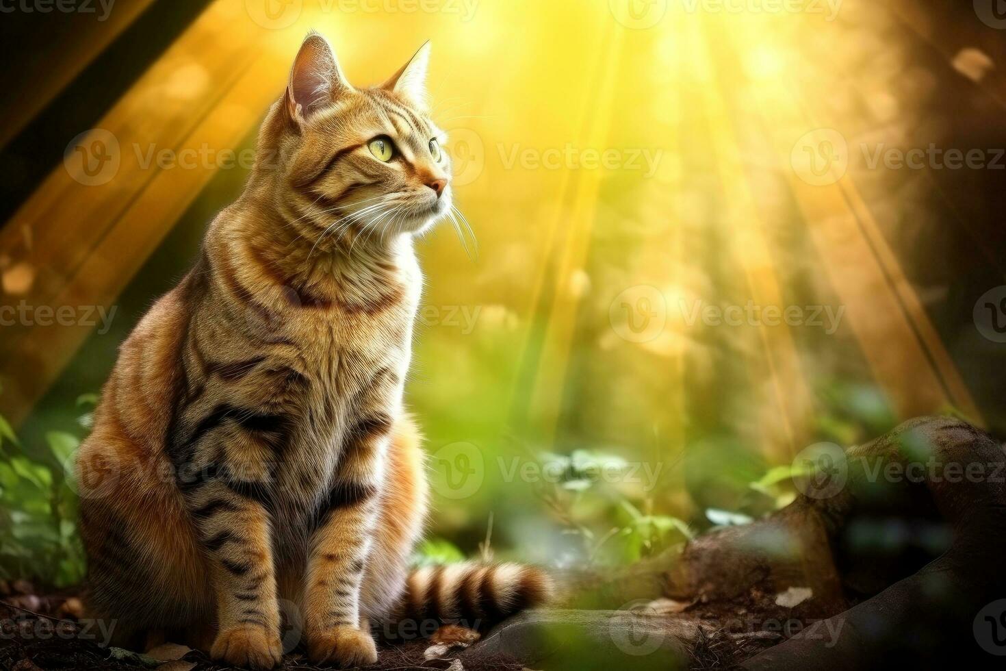 Close-up of cute cat gazing at something with beautiful bokeh background, Generative AI photo