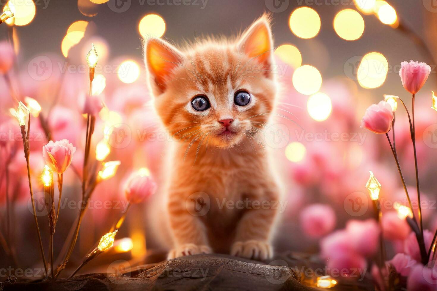 Close-up of cute cat gazing at something with beautiful bokeh background, Generative AI photo