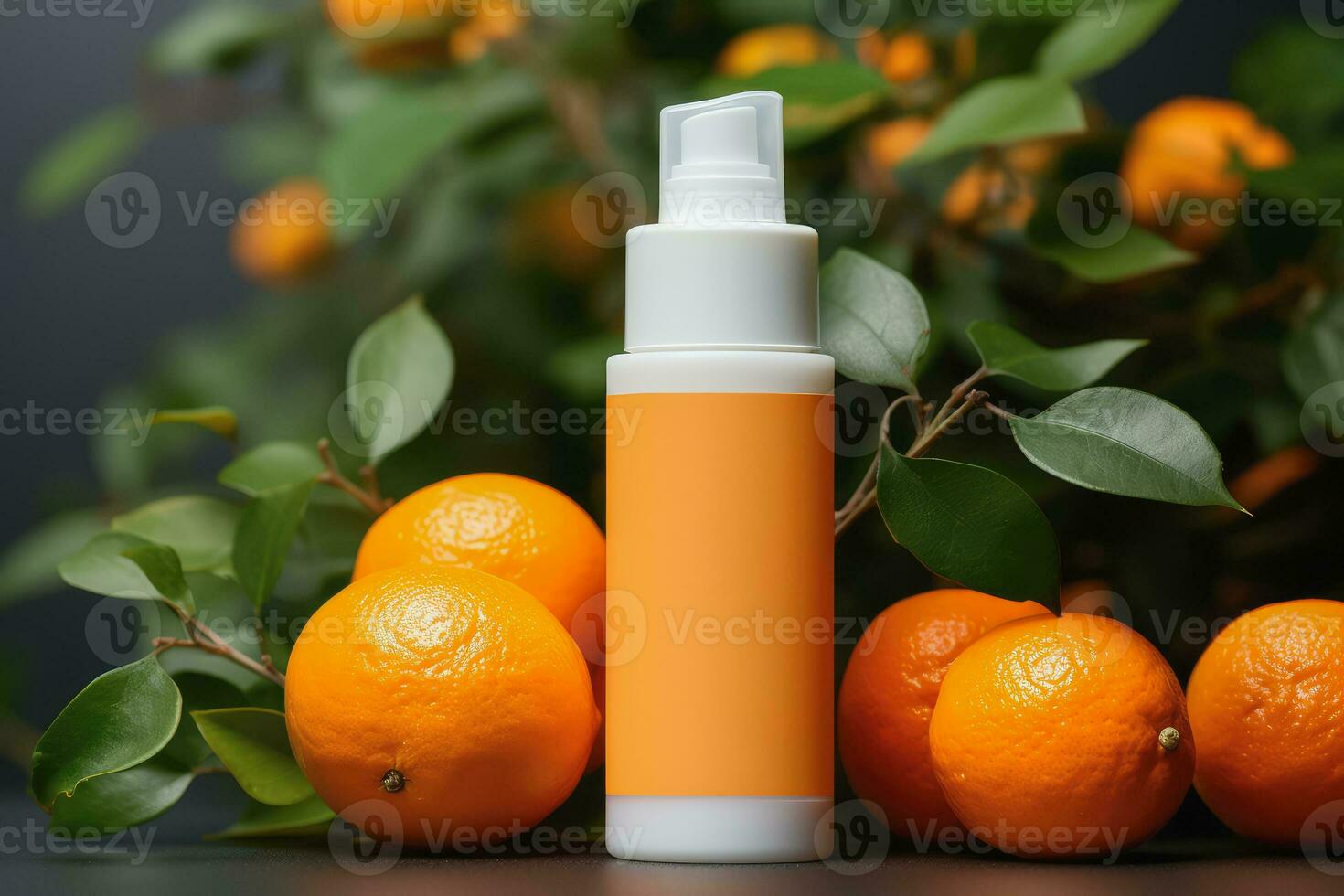 Mock-up of cosmetic tube product, natural ingredients from orange fruit, Generative AI. photo