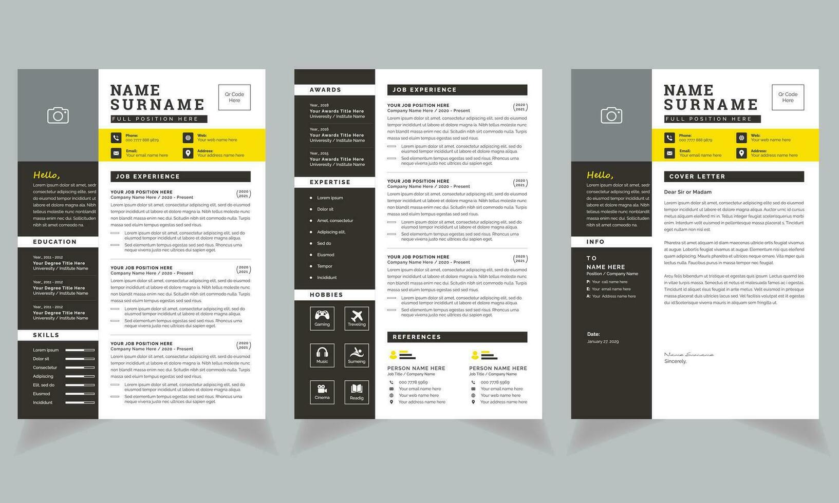 Clean and Professional Resume Layout with Yellow Header vector