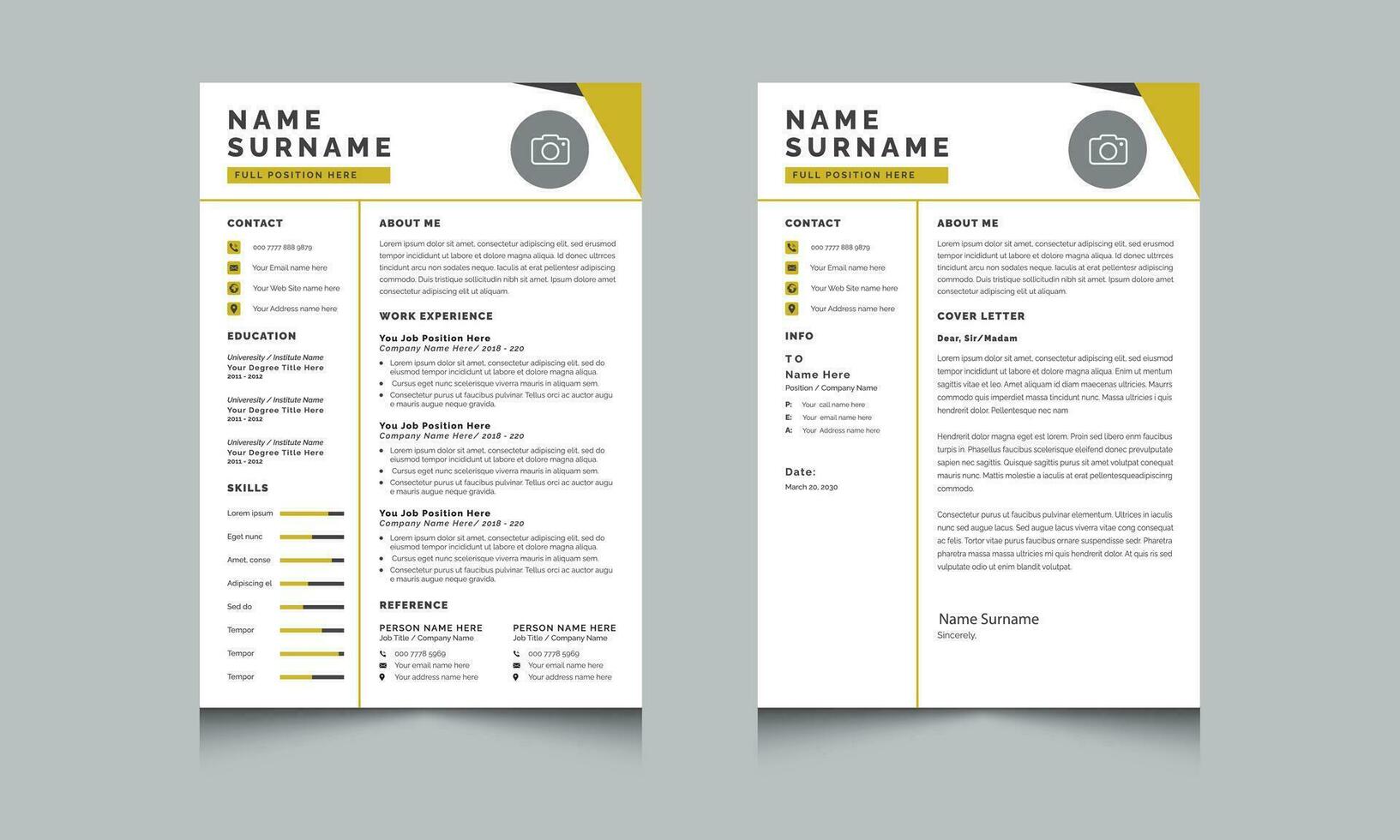 Resume Template Layout with Cover Letter Jobs CV Design vector