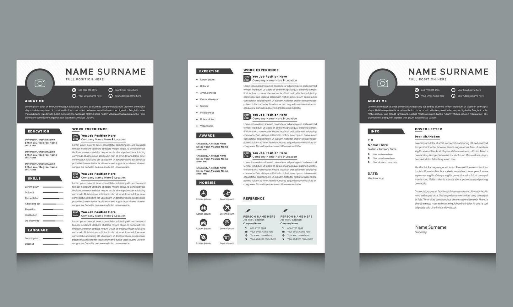 Job Resume Template and Professional Resume cv vector