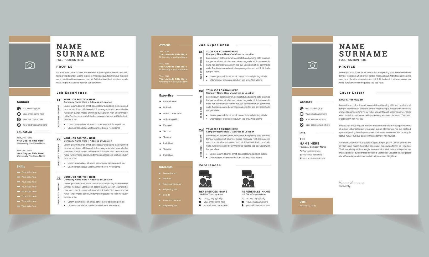 Resume Layout with Gold Header Accents vector