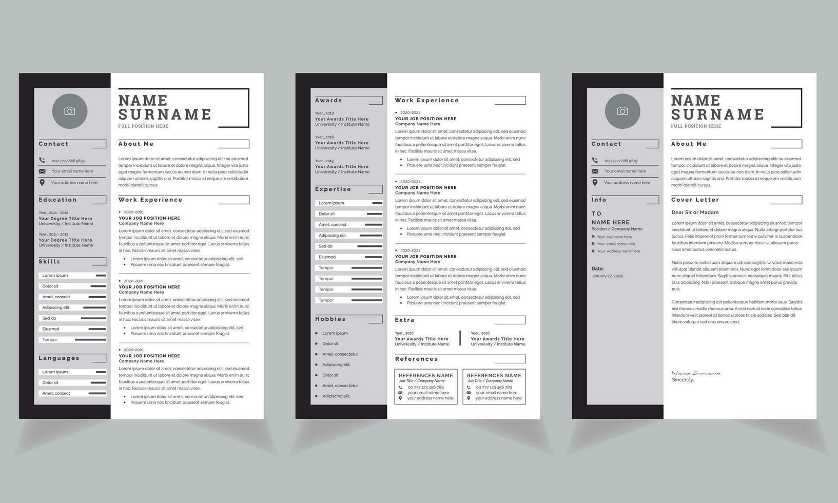 Resume and Cover Letter Layout with Gray Sidebar vector