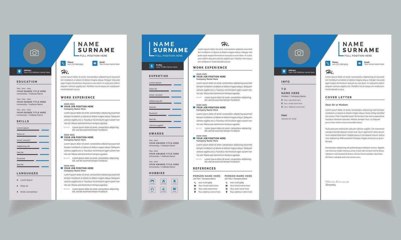 Clean and Professional Resume and CV Layout with Cover Letter Template vector