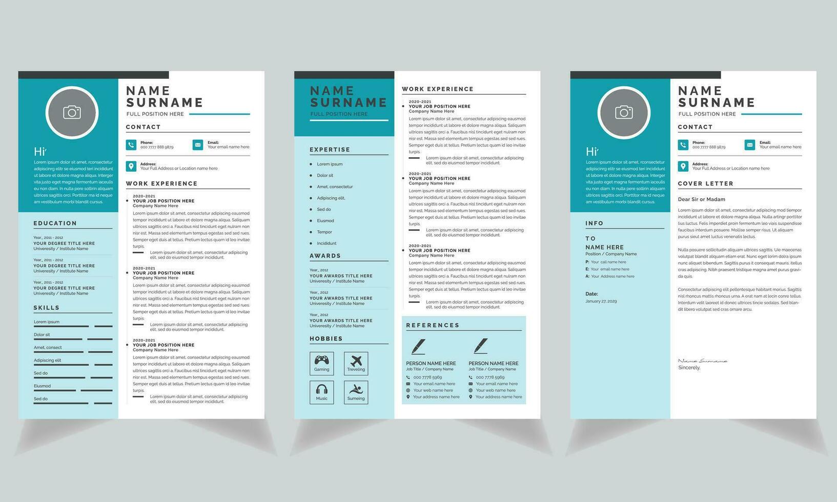 Clean and Professional Resume Layout with Cover Letter Template vector