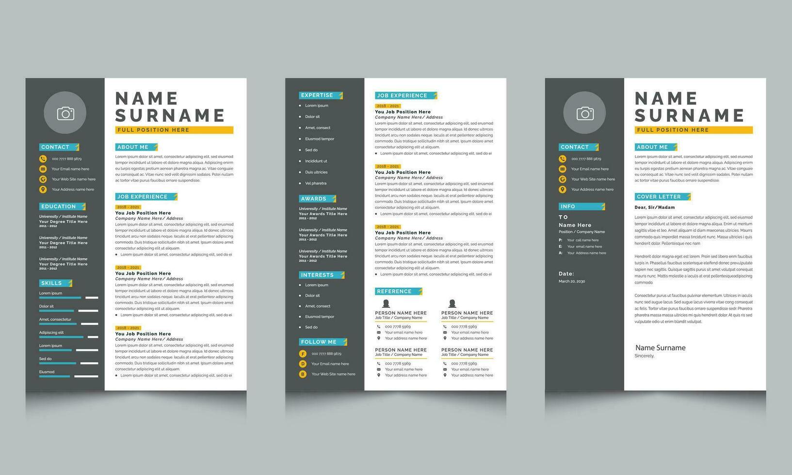 Black and White Resume Layout with Cover Letter Design vector