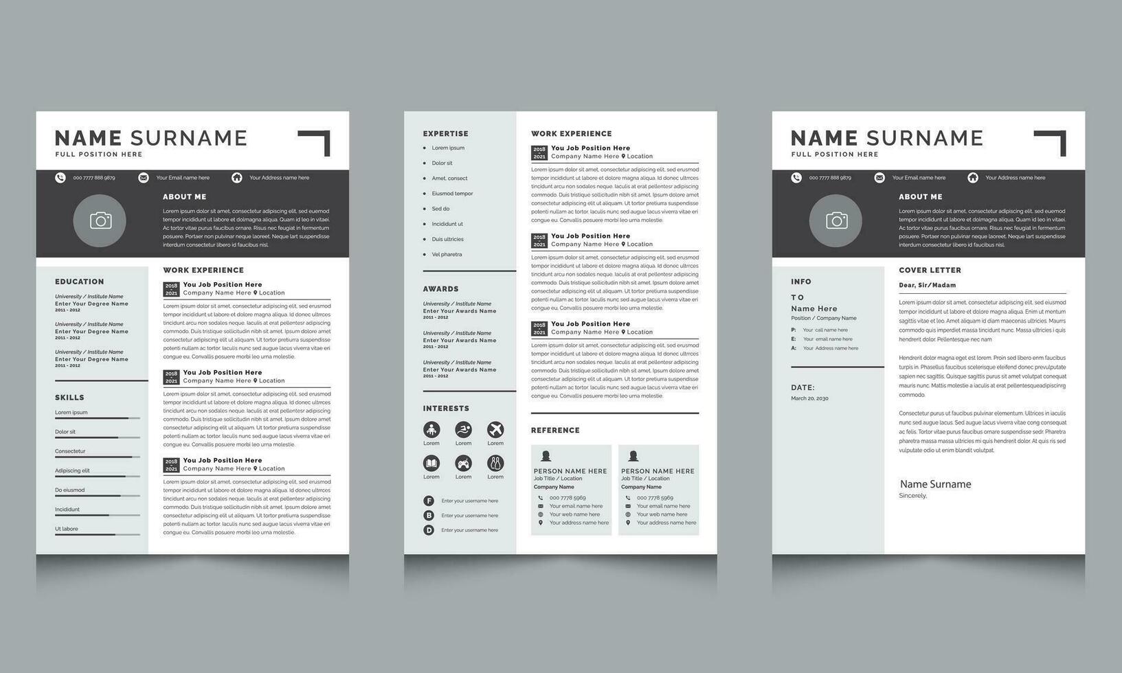 Clean Resume Layout with Cover Letter Cv Design vector