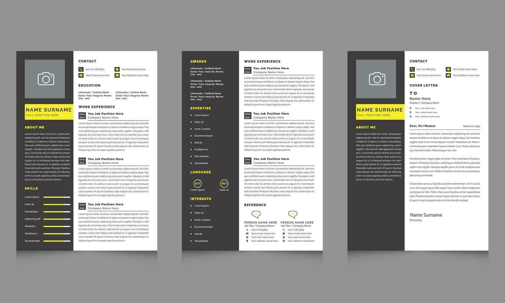 Minimal Resume and Cover Letter Set and Curriculum Vitae Design vector