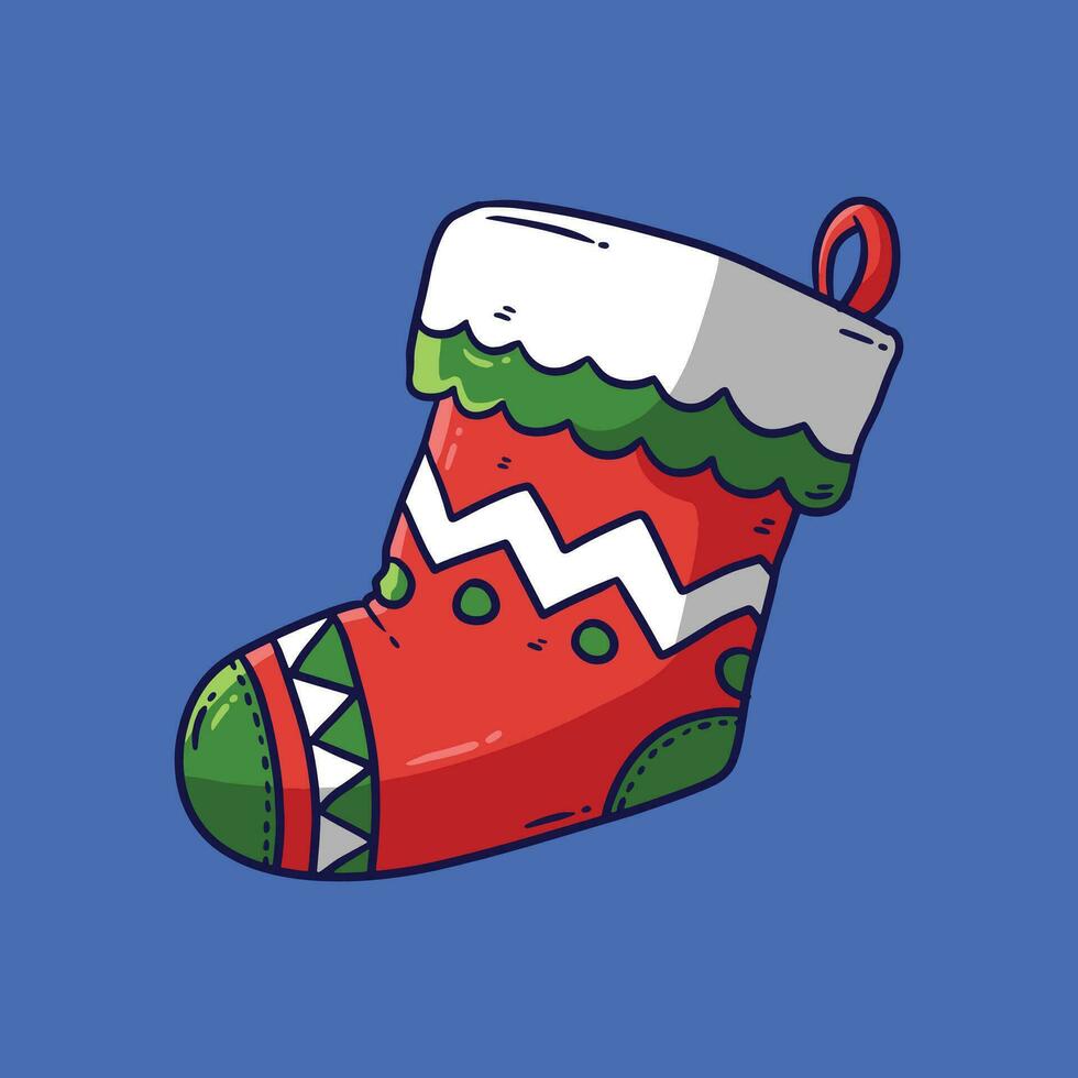 Colorful decorated christmas socks in Cartoon Vector style. Christmas stocking Vector illustration.