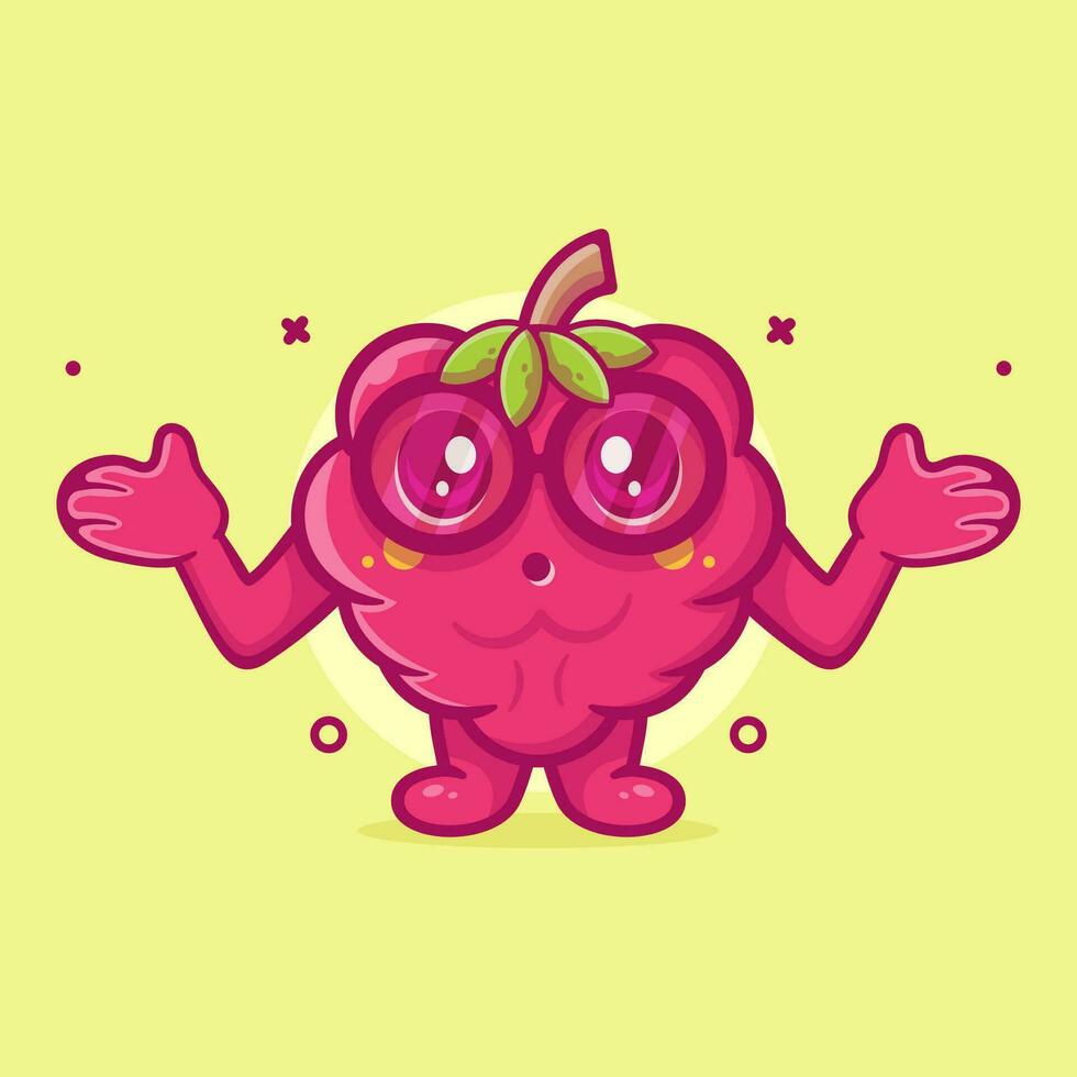 gracioso frambuesa Fruta personaje mascota con confuso actitud aislado dibujos animados en plano estilo diseño vector