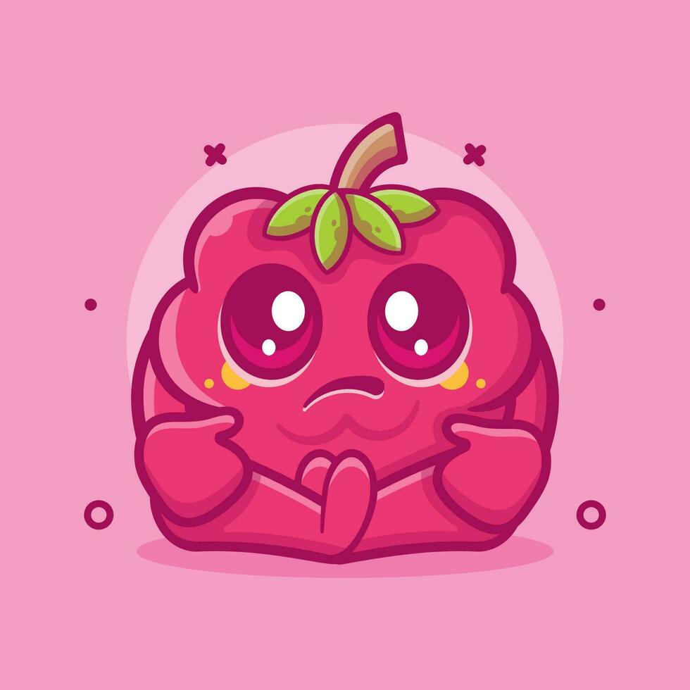 kawaii frambuesa Fruta personaje mascota con triste expresión aislado dibujos animados en plano estilo diseño vector