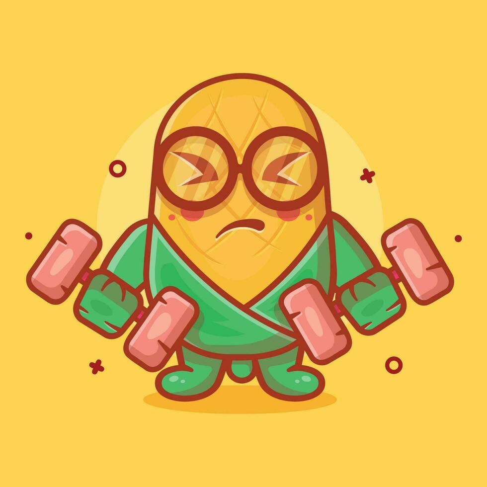 cute corn character mascot doing bodybuilding using dumbbell isolated cartoon in flat style design vector