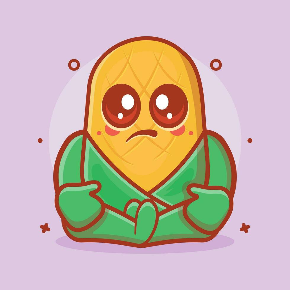 kawaii corn character mascot with sad expression isolated cartoon in flat style design vector