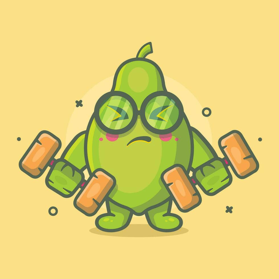 funny papaya fruit character mascot doing bodybuilding using dumbbell isolated cartoon in flat style design vector