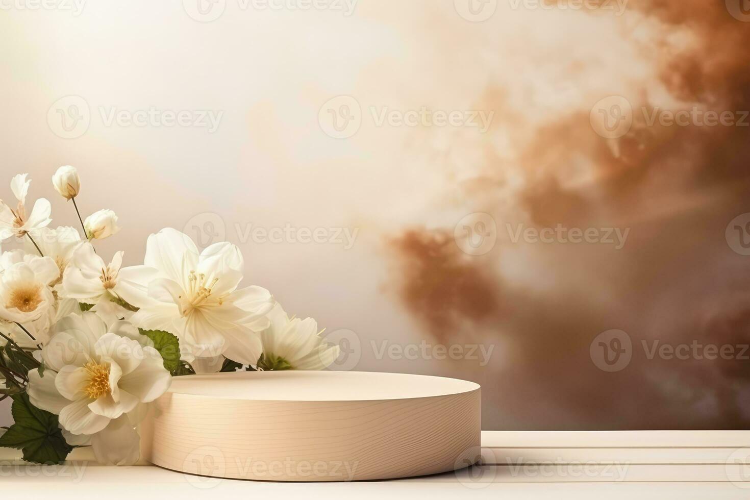 Luxury beige podium mockup for product on background, Generative AI. photo