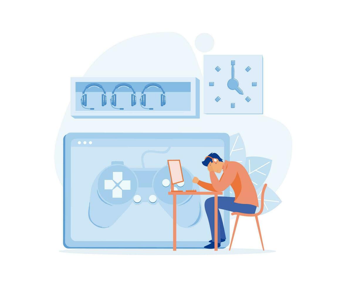 Digital overload concept, Likes and screen addiction, social media, gaming disorder, selfie posting, mental health problem. flat vector modern illustration