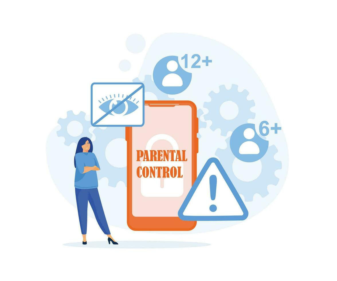 Parental control software. Blocked, prohibited or inappropriate content for kids. Access restrict online. Safe internet. flat vector modern illustration