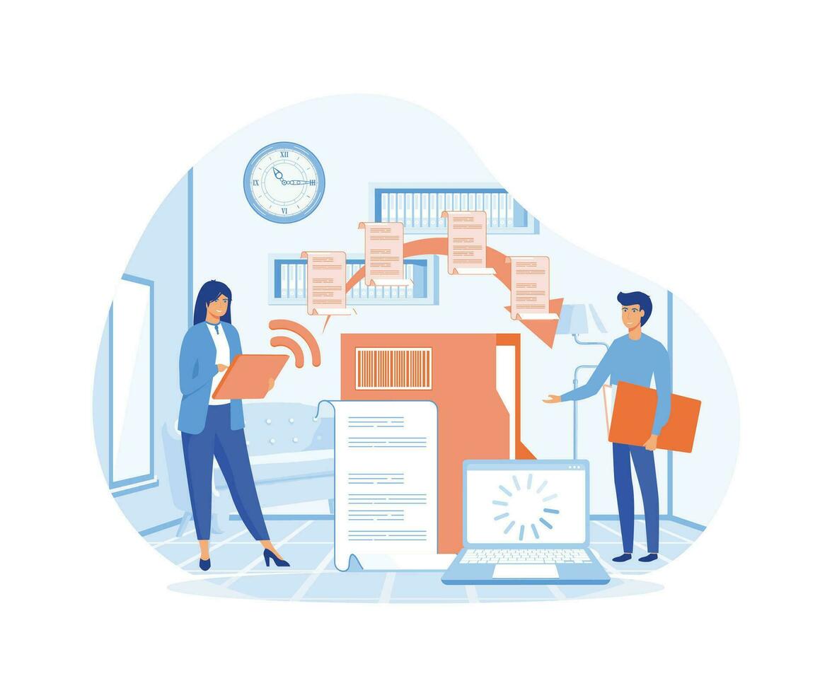 People send files for business. flat vector modern illustration