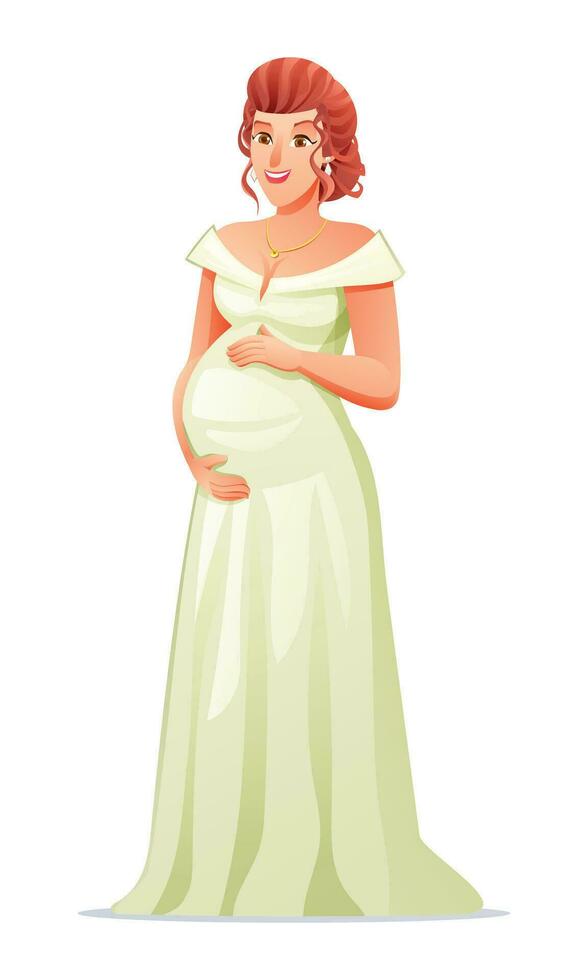 Happy pregnant woman holding her belly vector cartoon illustration