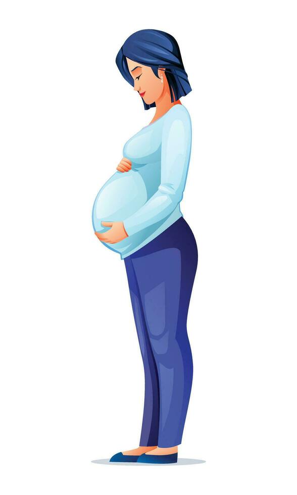 embarazada mujer participación su barriga, esperando para un bebé. vector ilustración