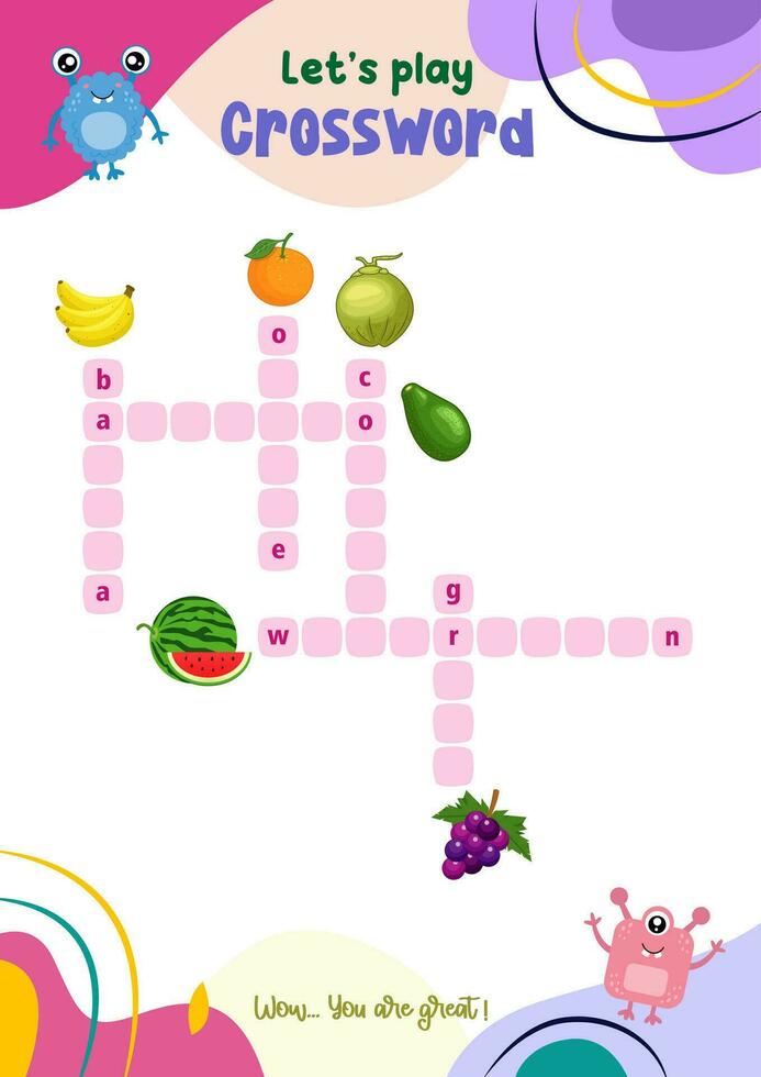 crossword game for pre-schoolers with interesting pictures vector