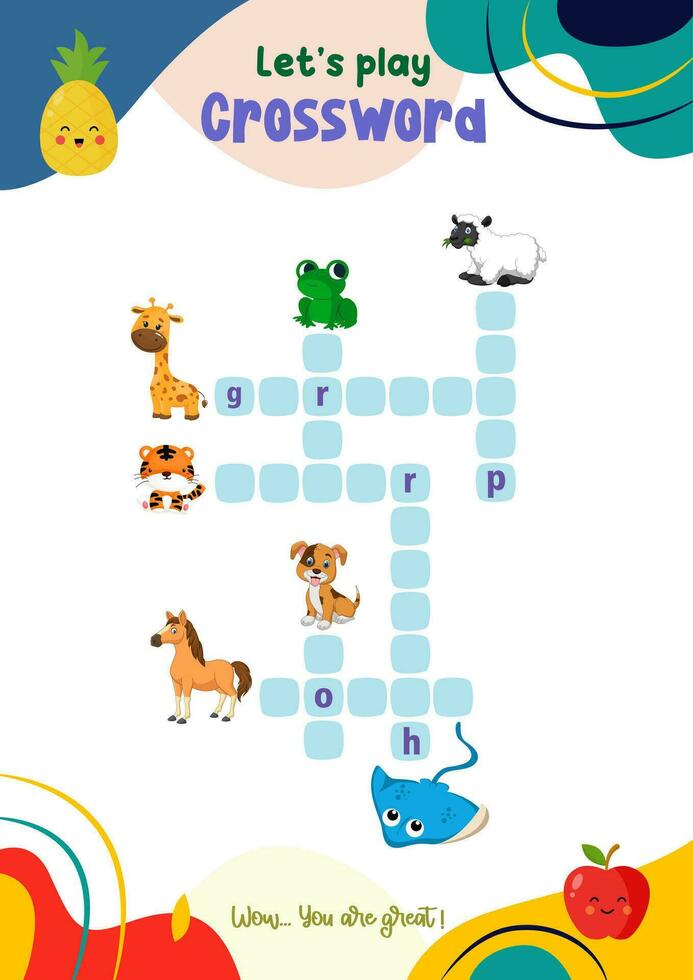 crossword game for pre-schoolers with interesting pictures vector