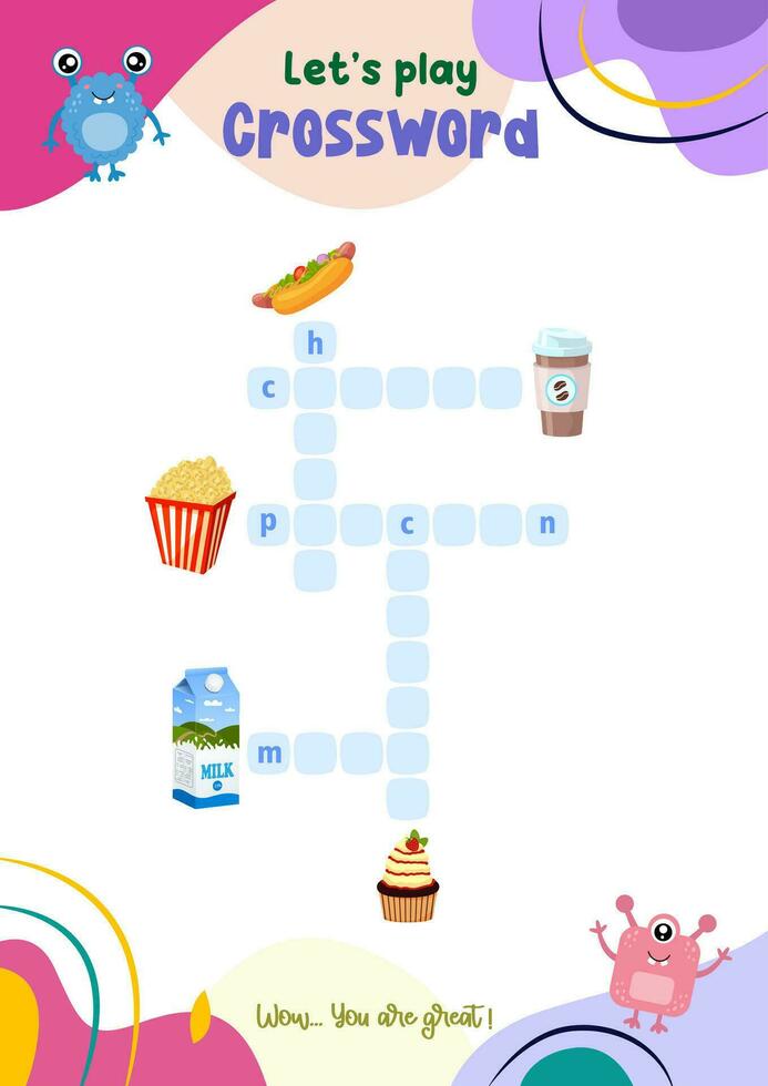 crossword game for pre-schoolers with interesting pictures vector