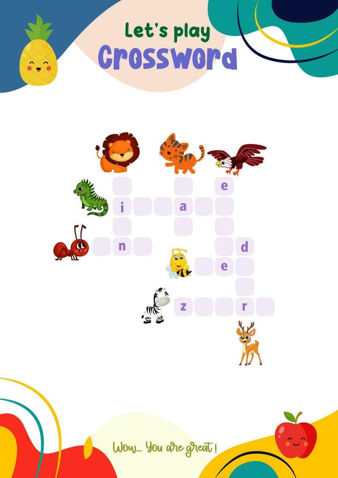crucigrama juego para preescolares con interesante imágenes vector