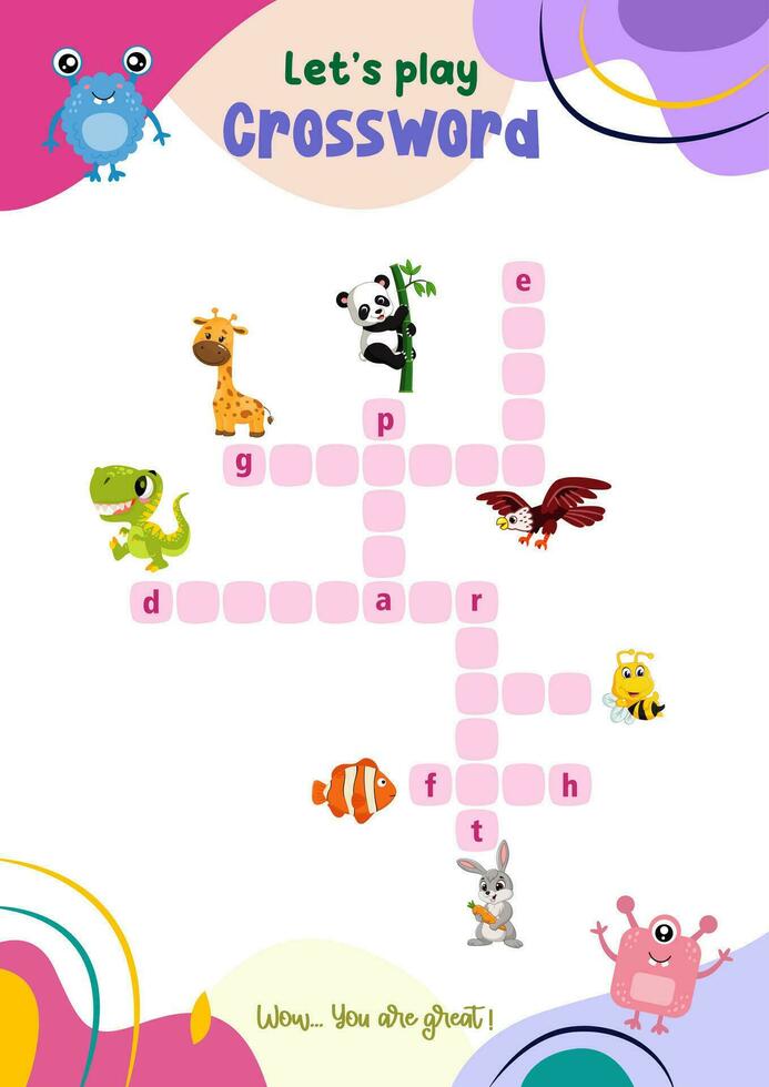 crossword game for pre-schoolers with interesting pictures vector
